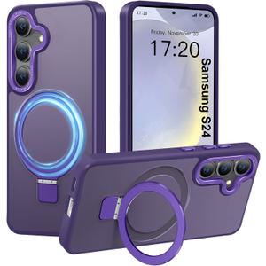 Compatible with Samsung Galaxy S24 Case with Magnetic Ring Stand, Military Drop Protection, Anti-Scratch/Anti-Fingerprint Translucent Matte Case for Samsung Galaxy S24 (Purple)