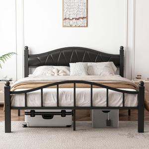 Bed Frames Queen Size with Headboard, Noise-Free Design Heavy Duty 1500lbs Support Tool-Free in 20 Min, No Box Spring Needed 12" Under Storage