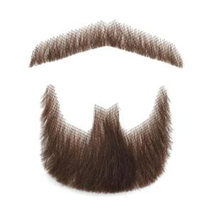 Realistic Mustache, Human Hair Fake Beard, Hand Knotted Lace Based False Beard, Costume Beard with Sticky Adhesive Tape（Brown)
