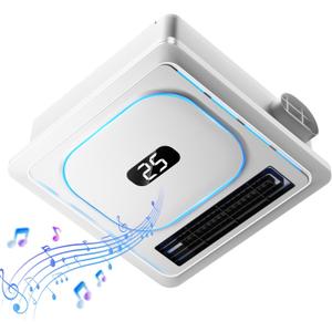 BSEED Bathroom Exhaust Fan with Bluetooth Speaker & Heater, 1800W Dual-Heat, 230 CFM, 3CCT+5-Color RGB Light, Negative Ion, Wall Control, White