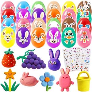 BOLZRA 24Pcs Prefilled Easter Eggs with Butter Slime Toys, No-Sticky Squishy Toys Easter Basket Stuffers for Toddlers, Egg Hunt Party Favors Easter Gifts for Kids Boys Girls