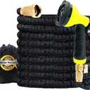 J&B XpandaHose 75ft Expandable Garden Hose with Holder - Heavy Duty Superior Strength 3750D - 4 -Layer Latex Core - Extra Strong Brass Connectors and 10 Spray Nozzle w/Storage Bag (Black 75)