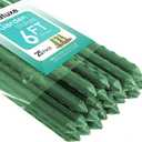 Garden Stakes 6FT 25pcs, Plastic Coated Steel Plant Stakes Specifically Designed for Climbing Plants, Ideal for Tomatoes, Beans, Cucumbers, Peppers, Vines, and More Plant Growth