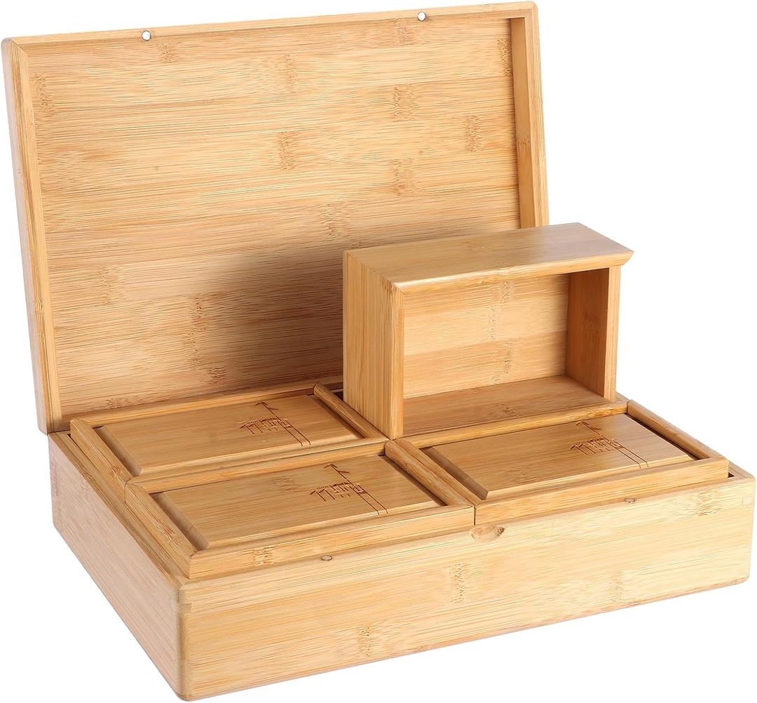 PCTHGMJ Bamboo Covered Wooden Box, Designed as a set of Five Usable Stash Box, Many Household Items can Be Packed Into Storage Chest