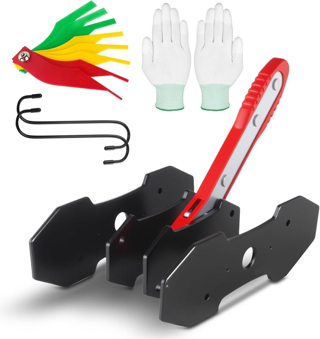 Brake Caliper Press Tool Kit, Ratcheting Piston Spreader with 2 Steel Plates, Practical Caliper Piston Compressor Tool for Repairing Disc Brakes Includes Hangers/Measuring Tools (Red)