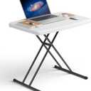 Folding Table 30 Inch - Small Desk Adjustable Height TV Tray for Laptop, Couch, Camping - Heavy Duty Utility Foldable Table for Small Spaces, No Assembly Required, White Granite