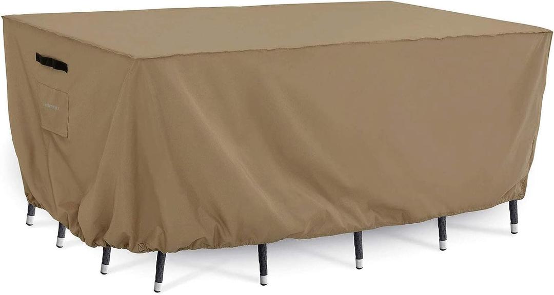 Tempera Outside Table and Chair Covers, Outdoor Dining Set Cover, Patio Furniture Cover Waterproof, Heavy Duty for Winter, Rectangle, 128'' x 82'' x 27.8'', Taupe