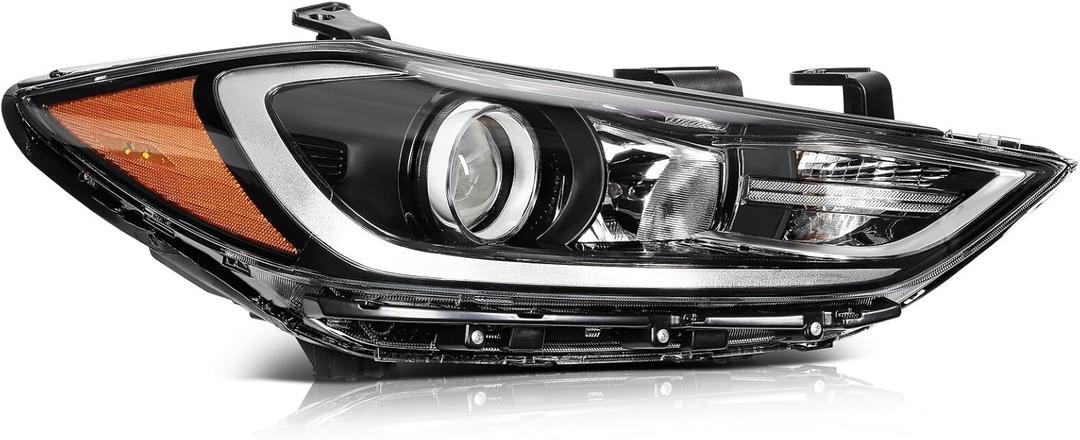 SCITOO Right Side Headlight Assembly Fits for Hyundai Elantra 2017-2018 Headlights Black Housing Amber Reflector Clear Lens, 92102F3000 92102-F3000 (Bulbs Not Included)