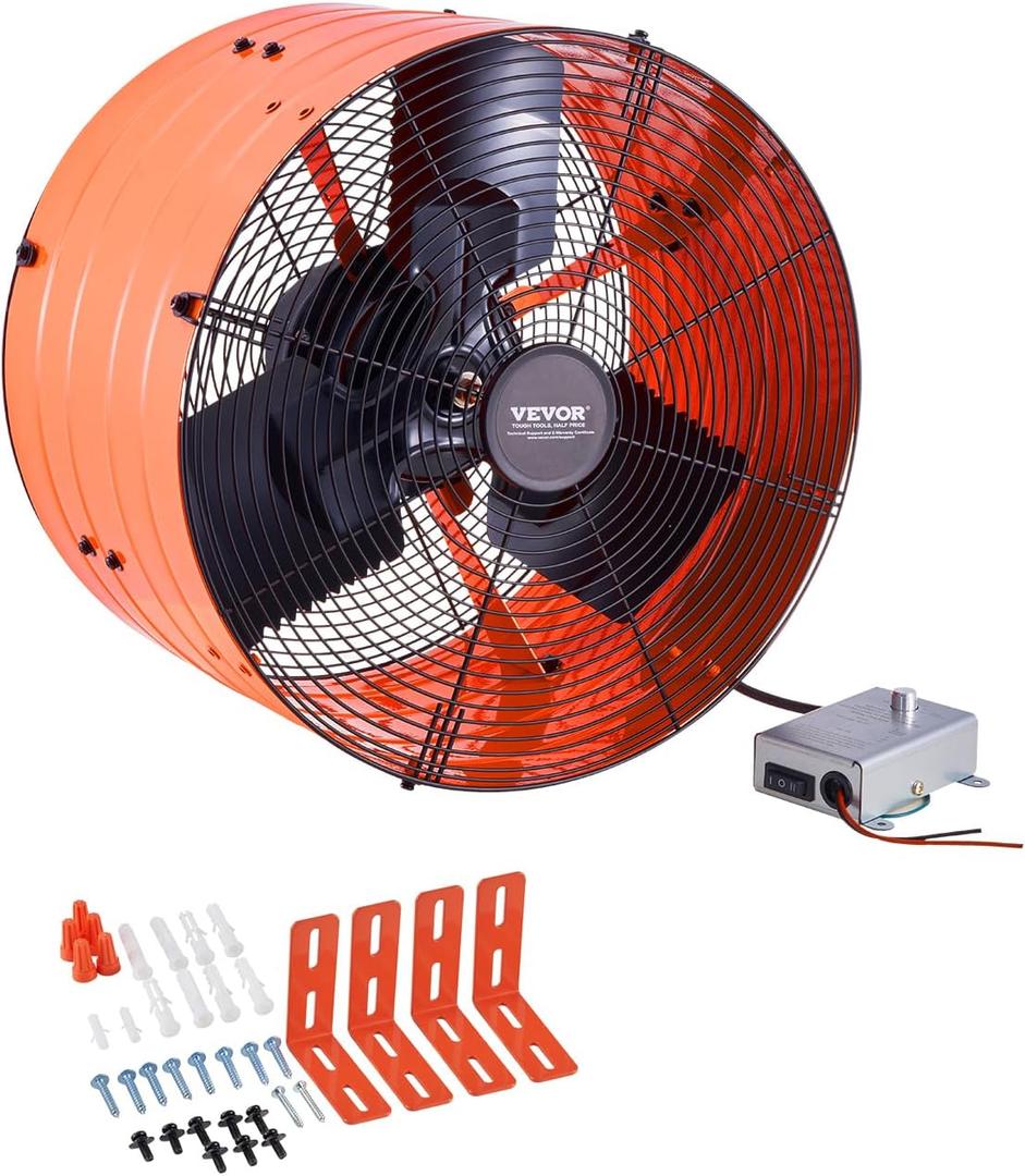 VEVOR Gable Mount Fan, 16 Inch Attic Exhaust Fan with Adjustable Thermostat & Outer Mesh, 2940 CFM House Ventilator Cools Up to 4200 Sq.Ft, Quiet Ventilation for Roof, Garage & Shop, Vibrant Orange