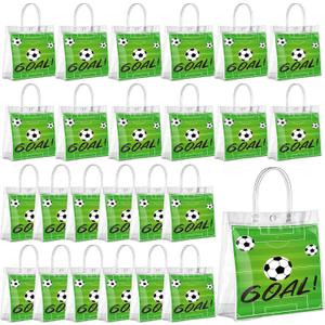 Abbylike 24 Pack Clear Soccer Gift Bag with Handles Soccer Goodie Bag Plastic Reusable Clear PVC Container for Shopping Sports Theme Game Birthday Party Decorations 7.8 x 7.8 x 3.1 Inch (Football)