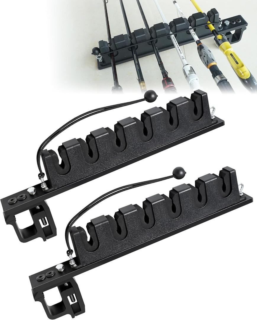 Aluminum Fishing Rod Holder for Truck, Heavy Duty Truck Bed Fishing Pole Holders, Stable Fishing Rod Storage Rack Holds 6 Rods with C-Clamp Mount and Vertical or Horizontal Placement for Space-Saving