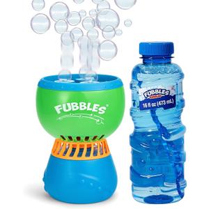 FUBBLES NO Spill Funfiniti Bubble Machine | Blows One Hour of Non Stop Bubbles | Toy Set Includes 36oz of Non Toxic Refill Solution (Bubble Solution Bottle Colors Will Vary)