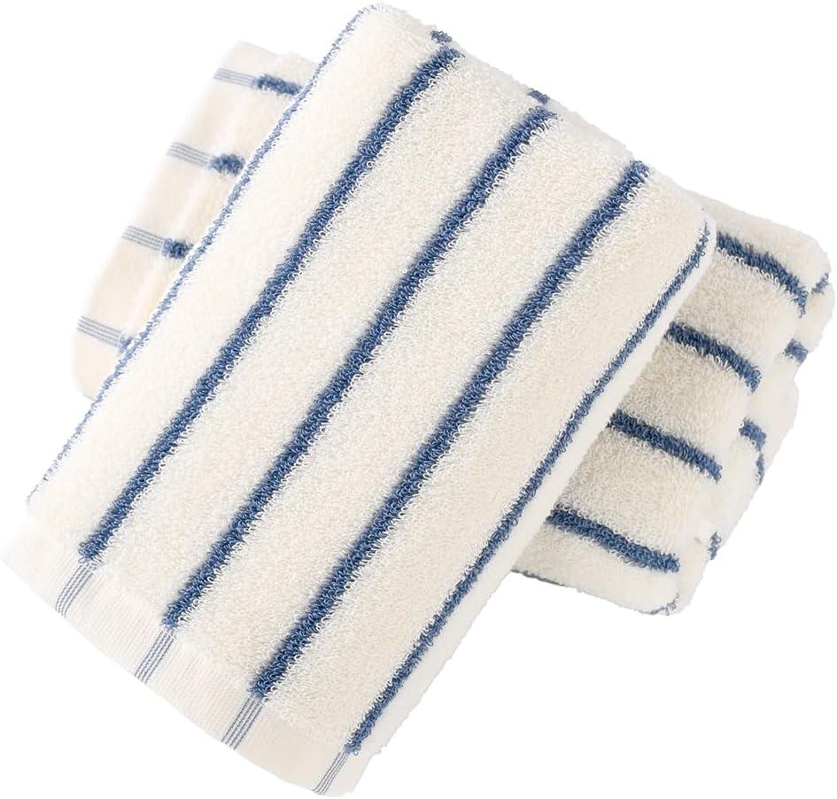 YiLUOMO White Base with Blue Thin Stripe Design Hand Towel Set of 2 Premium 100% Cotton Soft Quick Dry and Absorbent Towels for Bathroom, 13 x 29 Inch