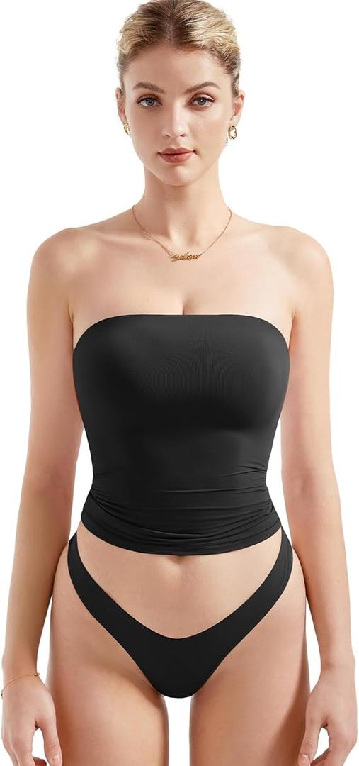 SUUKSESS Women Sexy Tube Top Summer Y2K Going Out Double Lined Basic Tank Top, Medium