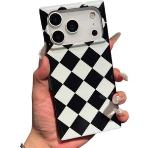 Checkered Magnetic Case for iPhone 17 Pro [Compatible with Magsafe] - Rectangular Harlequin Diamond Checker - Bold Protective Plaid Grid Phone Cover, Black White