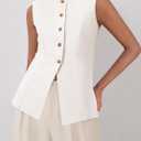 KIRUNDO Vest Tops for Women Trendy Dressy Business Casual Outfits 2026 Summer Sleeveless Fitted Blazer Work Suit Waistcoat (White, L)