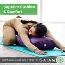 Gaiam Yoga Bolster Pillow, Soft Meditation Cushion for Yoga, Massage and Back Support, Breathable Cotton Fill, Zippered Microfiber Cover, Easy-Carry Handle, Machine Washable
