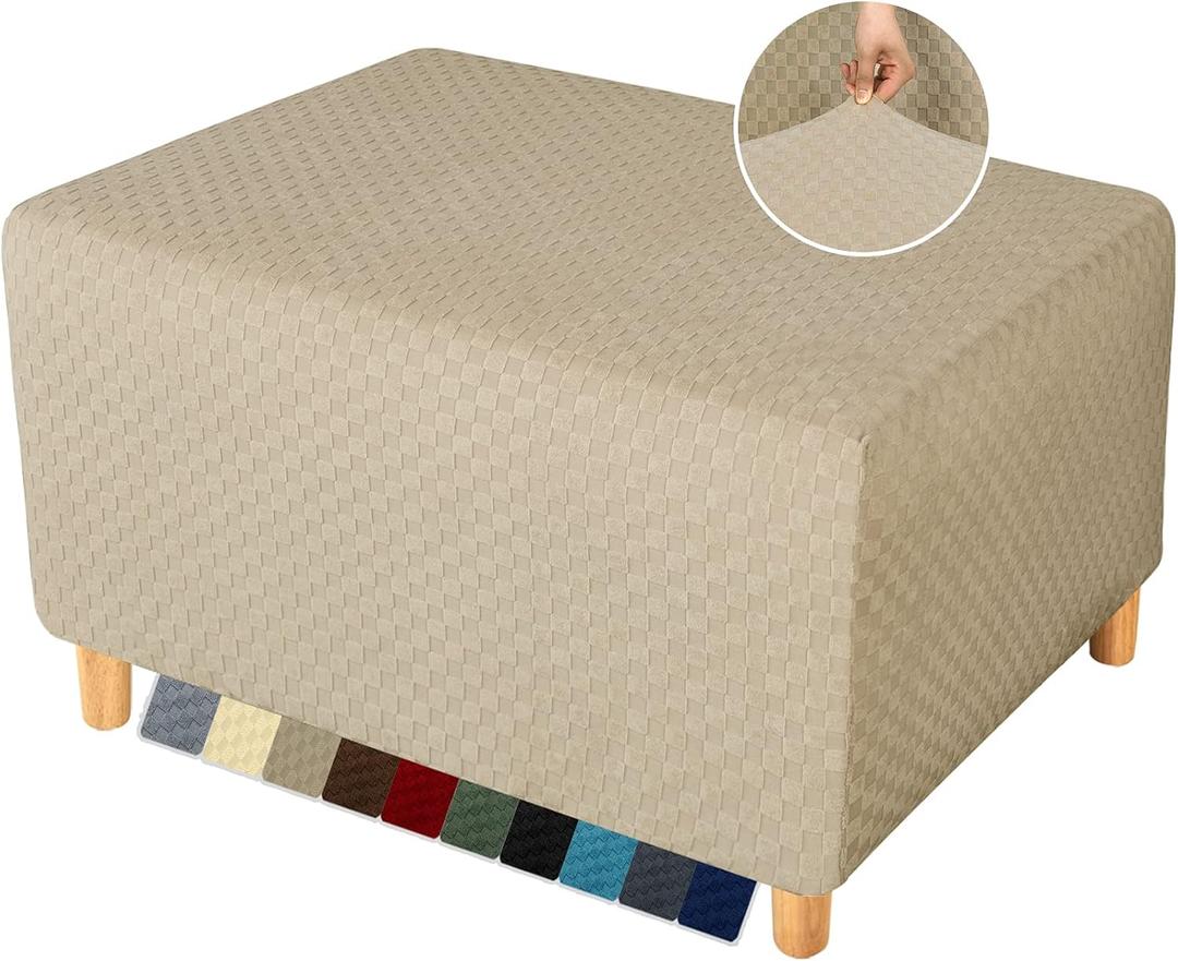 YEMYHOM Ottoman Cover Latest Jacquard Design High Stretch Folding Storage Footstool Protector Rectangle Removable Slipcover (Ottoman Large, Khaki)