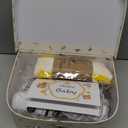 Golray 9pcs Newborn Baby Gift Baskets for Boys Girls Baby Shower, 2 Rattle/Seat Hang Toy/Blanket/Bodysuit/Bib/ 3D Socks/Wood Milestone/Carry Box, Neutral New Born Essential Stuff Unisex Baby Gifts Boy