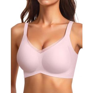 Vertvie Wireless Bras for Women No Underwire Supportive Mesh Crossover Bra Seamless Push Up Full Coverage Everyday Bralettes (X-Large, Pink)
