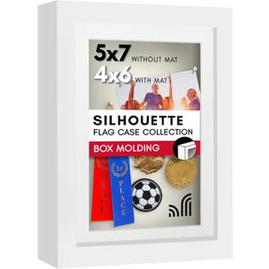 Americanflat 5x7 Shadow Box Frame with Shatter-Resistant Glass - Use as 4x6 Frame with Mat or 5x7 Without Mat - Silhouette Collection - White with Soft Felt Back