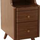 Small Nightstand with Drawers, Solid Wood Bedside Table, Narrow Walnut Nightstand for Bedroom (12")
