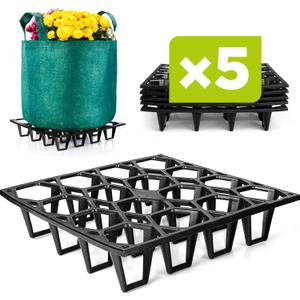 Plant Riser – Modular Pot Spacer for Grow Bags, Planters & Containers – UV-Resistant Drainage Tray for Airflow, Root Health & Cleaner Surfaces (Standard Black, 5 Pack)
