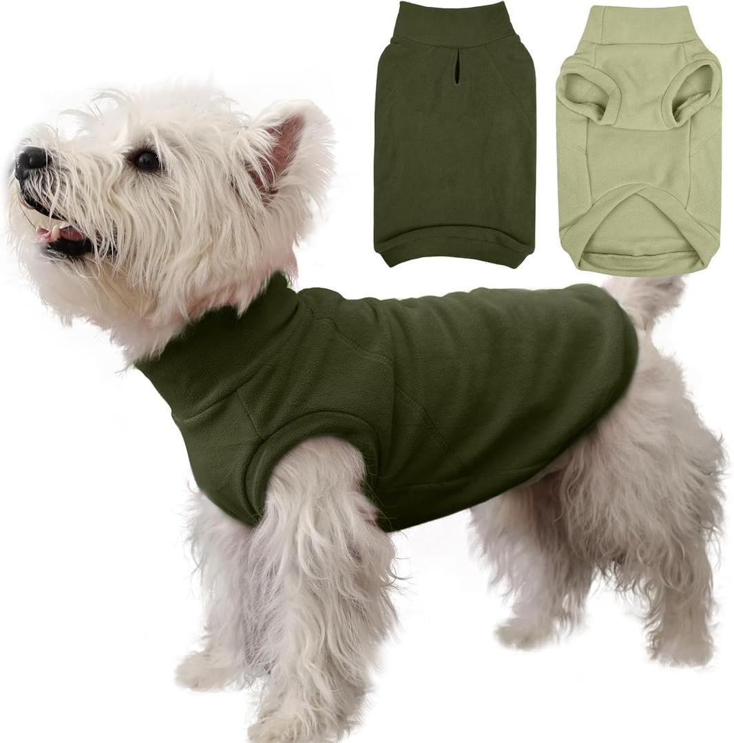 IECOii 2 Pack Fleece Sweaters for Dogs Boy Girl - Warm & Stretchy, Fall & Winter Coats for Dogs Fleece Sweaters for Indoor Outdoor(Size M, Light Green & Army Green) (Medium(Chest Girth: 15.0"))