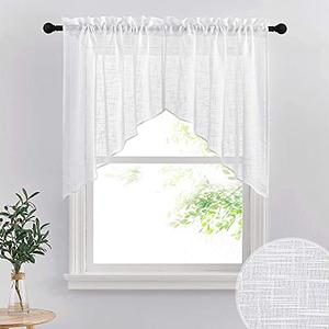 RYB HOME Short Kitchen Valances and Curtain Set, Privacy White Linen Swag Curtains, Semi Sheer Bathroom Tiers for Small Windows, 36 x 36 inch, 1 Pair RYB HOME Short Kitchen Valances and Curtain Set, Privacy White Linen Swag Curtains, Semi Sheer Bathroom Tiers for Small Windows, 36 x 36 inch, 1 Pair