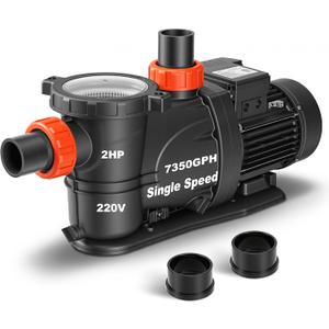 LEO 2HP In/Above Ground Pool Pump High Flow Powerful Self Priming Pool Pump, Single Speed 220V 6950GPH, Red