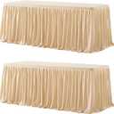 Wish Care 2 Pack Champagne Rectangle Table Clothes for 6 Foot Tables, Polyester Fitted Tablecloths 6t Stretch Table Cover for Wedding, Birthday, Parties, Trade Show, Craft Show