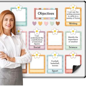16 Pcs Magnetic Write Wipe Organization Chart Classroom Dry Erase Labels Learning Objectives Board for Whiteboard Goals Targets Classroom Teaching Supplies(Boho)