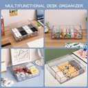 Yesesion Clear Office Organizer Drawer for Desk, 2 Pack Plastic Pen and Pencil Holder with Adjustable Compartment, Large Desk Accessories Display Caddy for Home, Cabinet, Bathroom (Type B - 2 Pack)