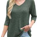 JomeDesign Womens Sweaters V Neck 3/4 Sleeve Shirts Dressy Casual Blouses Loose Fit Tunic Tops Fall Fashion (XXL)