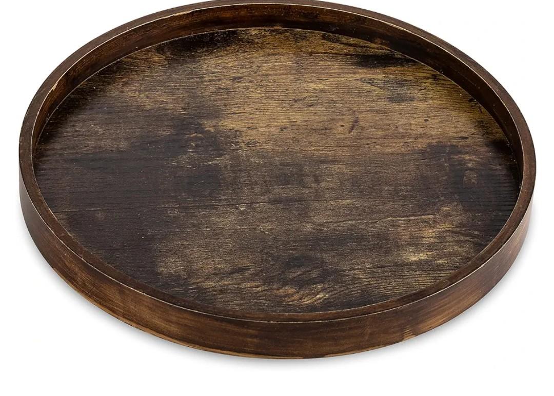 Hanobe Decorative Coffee Table Tray: Brown Wood Tray Round Rustic Wooden Trays Circle Farmhouse Centerpiece Candle Holder for Home Decor Ottoman Counter Display Living Room Organizer 12"