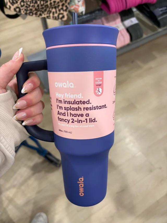 Owala Stainless Steel Triple Layer Insulated Travel Tumbler with Spill Resistant Lid and Straw, BPA Free, 24 oz, Grey/Purple (Bunny)