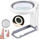 30X 10X Magnifying Glass with Light and Stand, Foldable Handheld Magnifying Glass 18 LED Illuminated Lighted Magnifier for Macular Degeneration, Seniors Reading, Close Work, Coins, Jewelry (White)