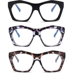 Viseng 3 Pack Oversized Frame Design Women's Reading Glasses, Blue Light Blocking Computer Reader +1.75