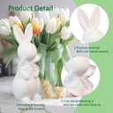 Easter Bunny Decorations, Flocked Bunnies Figurine with Soft Velvet Texture, 5.5" Resin Rabbit Ornaments, Spring Decor for Home Office Table Centerpiece Gift (Pink&White)