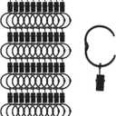 50 Pack Openable Curtain Rings with Clips Metal Hangers Ring 1.22 inch Interior Diameter Rust Proof for Heavy Duty Vintage Decorative Drapery Eyelet Curtain Rods Black