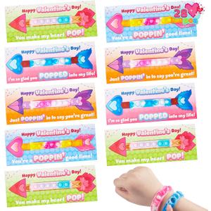 JOYIN 28 Packs Valentine's Day Gift Cards with Pop Fidget Bracelet, Pop Bubble Fidget Toy, Bracelet Wristband Stress Relief Finger Press Toy for Kids Valentine's Classroom Exchange Prizes Party Favors