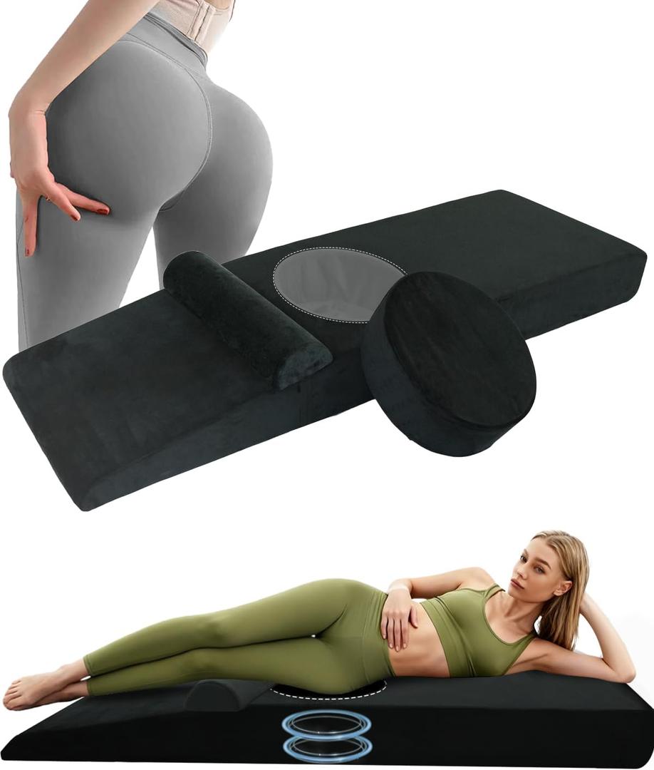 BBL Pillow for After Surgery,Brazilian Butt Lift Recovery Bed with Hole,Zero Pressure High Density Foam,Post Op Comfort & Pain Relief,Washable Cover,Includes Plug & Semi-Circle Pillow,67.1x22x6.4 in, Standard67.1 inch