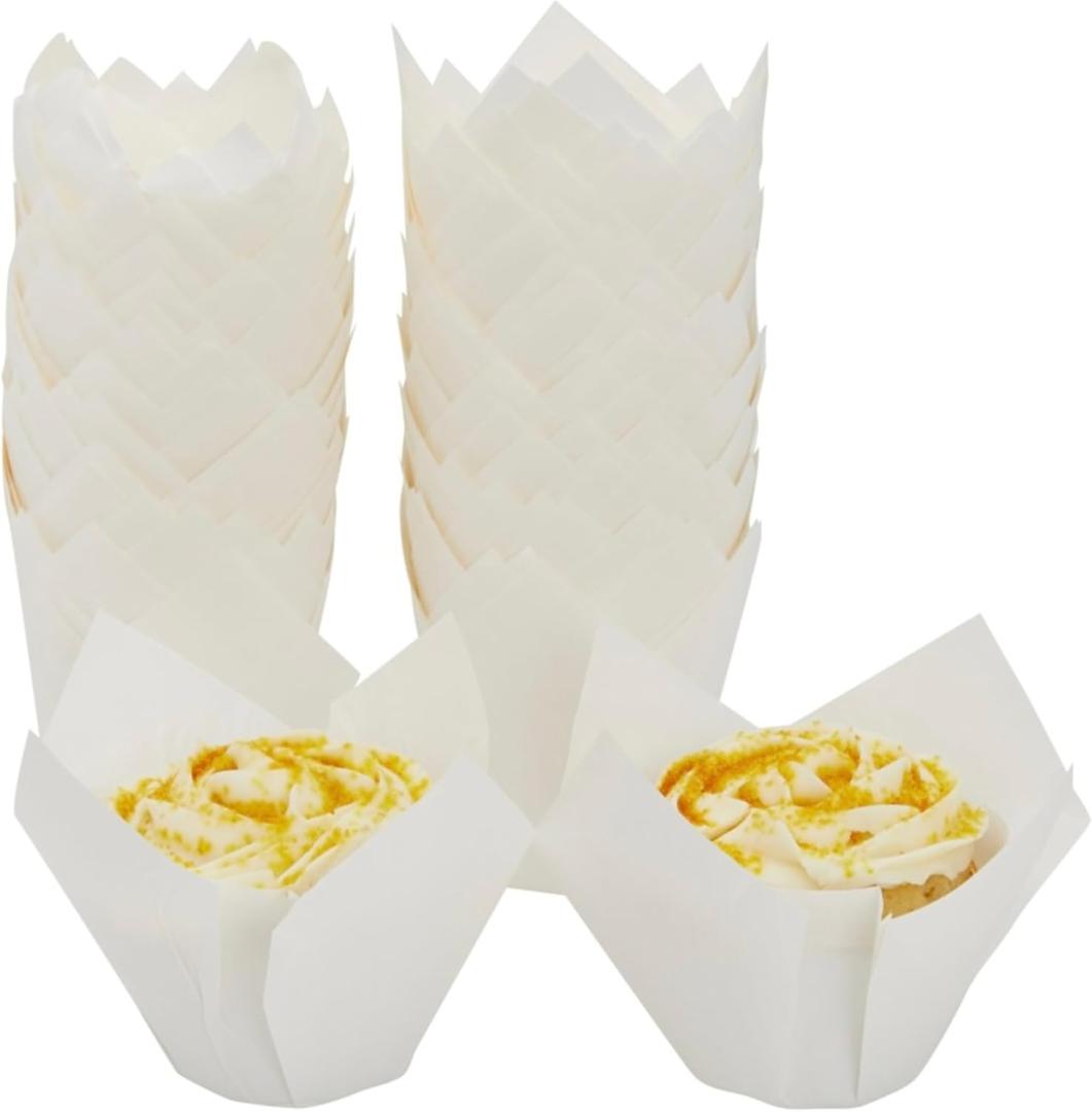 Juvale Tulip Cupcake Liners - 100-Count White 2.2x3.15 in Parchment Paper Baking Cups - Jumbo Tulip Cupcake Papers & Muffin Liners for Wedding, Birthday Party & Baby Shower
