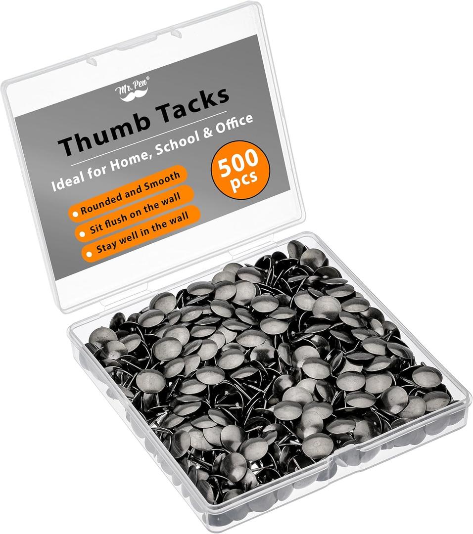 Mr. Pen- Thumb Tack, 500 Pack, Black, Flat Push Pins Bulk, Metal Roundness Push Pins Office Tacks for Corkboard, Hanging Maps, Poster, Picture and Creating Different Art Project