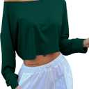 SOFIA'S CHOICE Women's Sexy Off Shoulder Long Sleeve Crop Tops Boat Neck Loose Asymmetrical Tops Large