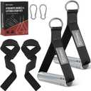 FitBeast Aluminum Exercise Handles & Lifting Straps Set - Replacement Gym Handles for Cables Machine, Pulley System, Strength Trainer, Pull Down Workout Handles, Pilates, Home Gym Cable Attachments (Black)