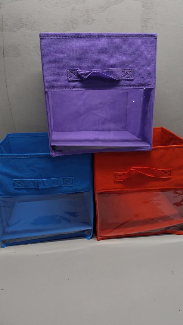 11 Inch Storage Bins with Clear Window pack of 3, Blue , Red , Purple.