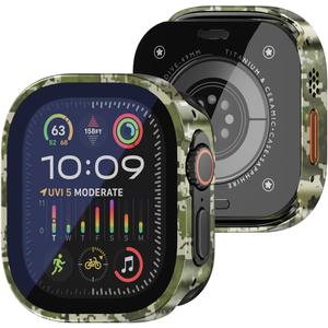 Apple watch Cover Metal Cases Compatible with Apple Watch Ultra 3/2/Ultra 49mm Case Built-in 9H Tempered Glass Screen Film, Straight Edge Rugged Protective Apple watch case with Back Cover and Screen Protector