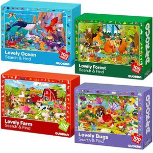 QUOKKA 100 Piece Puzzles for Kids Ages 4-6 – 4xSET Jigsaw Puzzles for Kids Ages 6-8 – Educational Search & Find Game with Animals, Bugs for Children's 5-8 – Toddler Learning Toy Gift for Boys and Girls