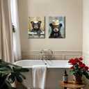 Bear Bathroom Wall Art Set of 2 Funny Animal Pictures Wall Decor Canvas Black Bear Decor Prints Cute Humorous Paintings for Bathroom Restroom Home Decoration 16×24 inch Framed